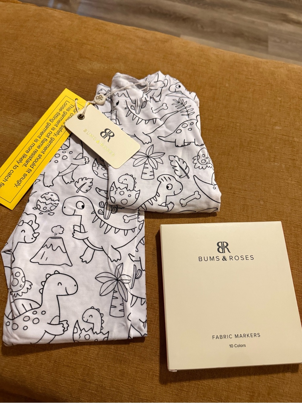 Bums & Roses White Dino Print Kids Pajama Set